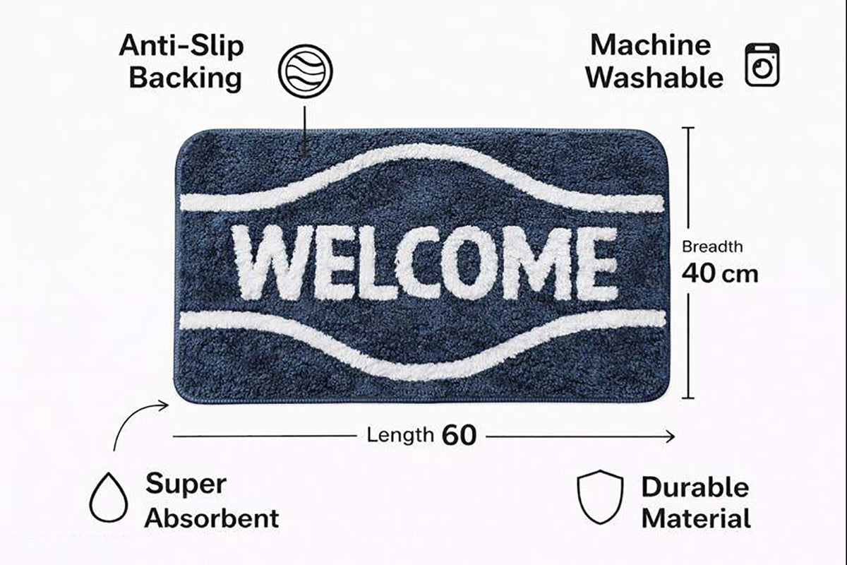 Microfiber Anti-Slip Doormat for Home & Bathroom Entrance Grey Rectangular Mat (40x60 cm) 2 Pcs Image 3
