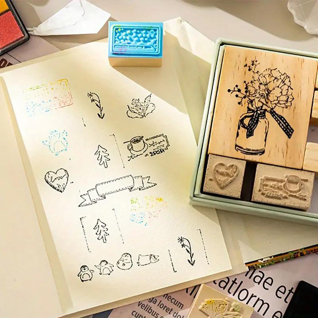 10Pc Cute Wooden Rubber Stamp Set Kawaii Decorative Stamps For Journaling Scrapbooking Diy Crafts Stationery Fun Seal Stamppack Of 10Pc Image 4