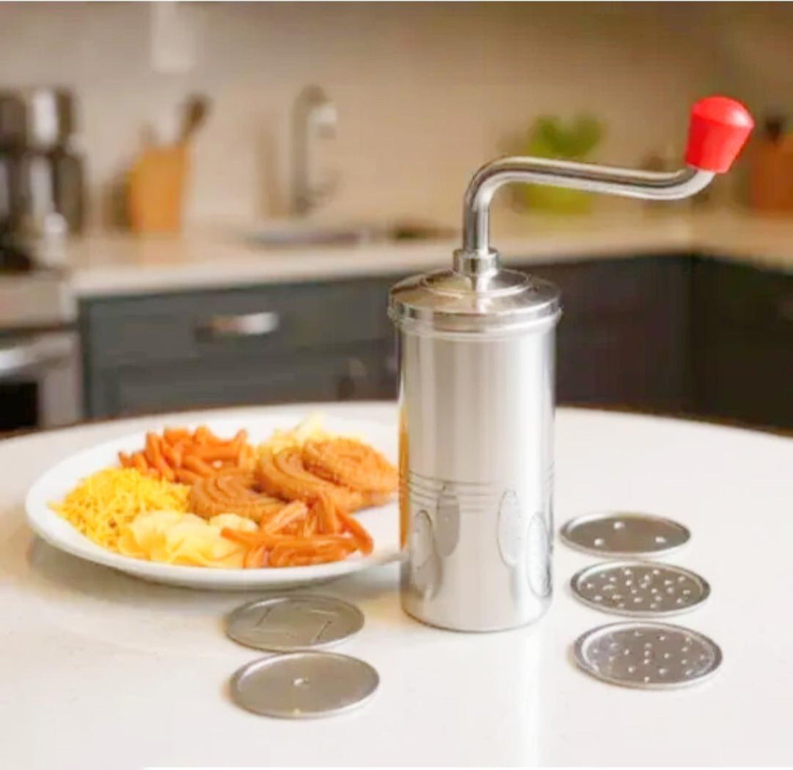 Stainless Steel Hand Press Sev Maker Noodle Maker With 6 Interchangeable Blades With This High Quality Stainless Steel Image 4