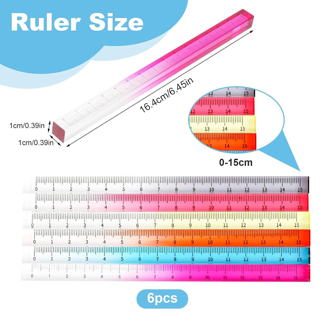 Colorful Clear Straight Ruler 2Pcs Cube Acrylic Ruler Set 15Cm Transparent Gradient Rulers Lightweight Measuring Tool For Students Adults School Classroom Office 2 Piece Random Color Image 2