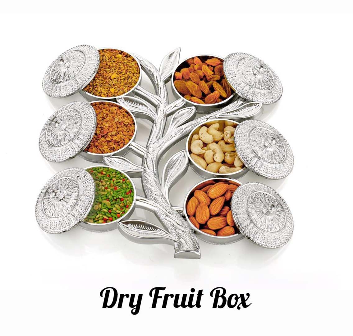 Multipurpose Tree Shape 6 Section Royal Design Silver Storagegift Box Dry Fruits Box Image 4