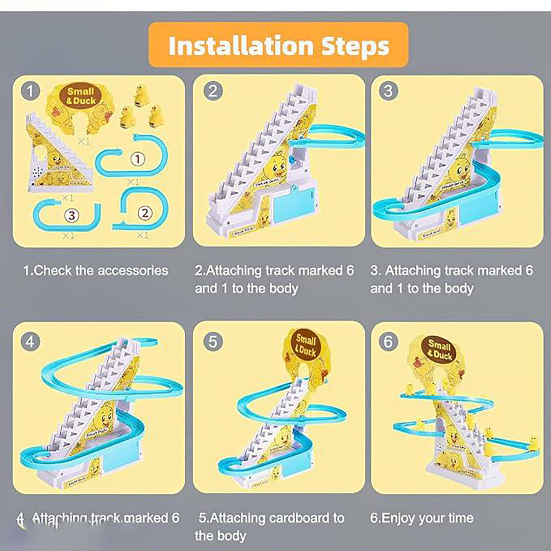 Automatic Stair Climbing Ducklings Cartoon Race Track Set Little Lovely Duck Slide Toy Escalator Image 3