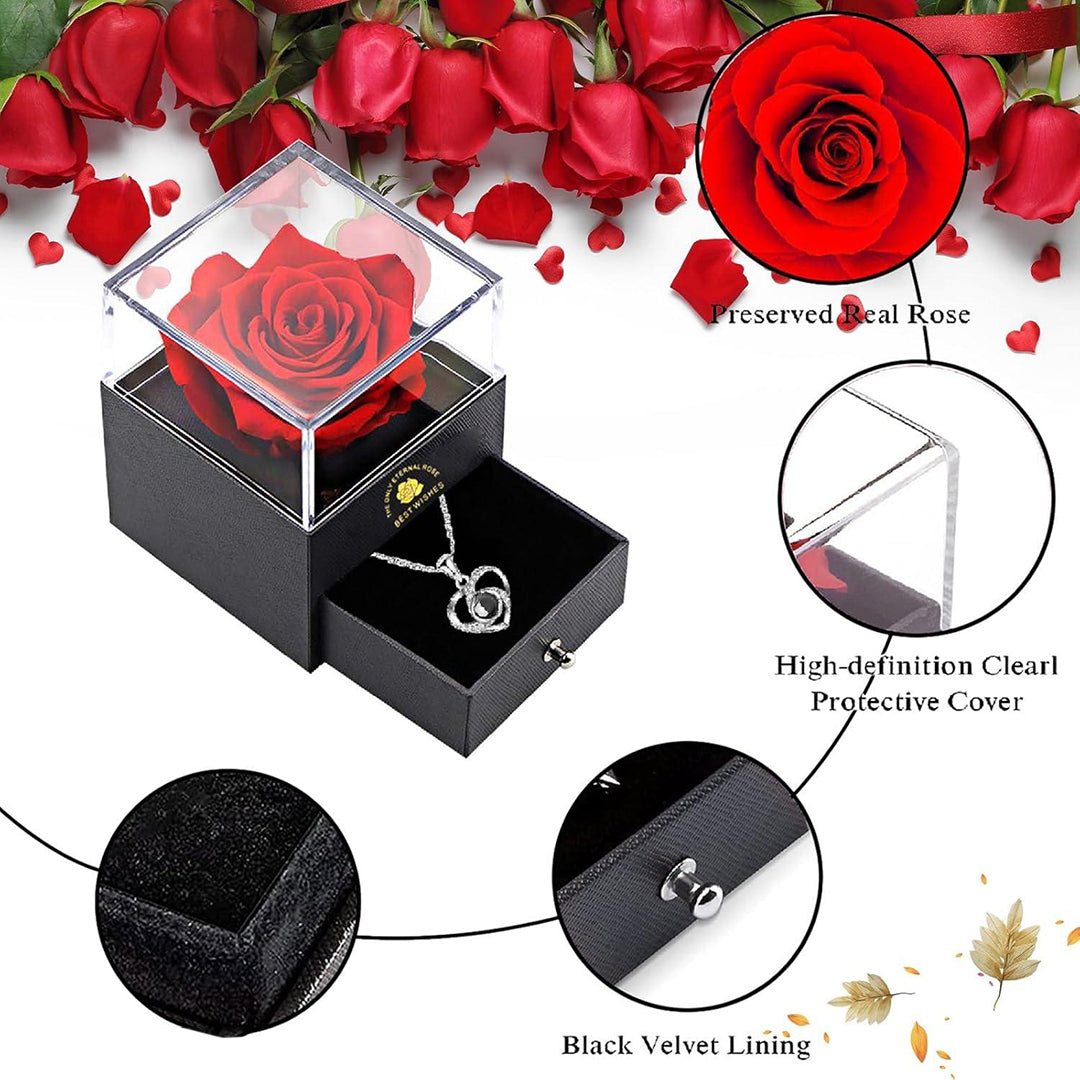 Gift For Wife Preserved Rose Flower With Heart Necklace Valentine Gift For Girlfriend Cute Birthday Gift For Wife Special Loveadult Image 2