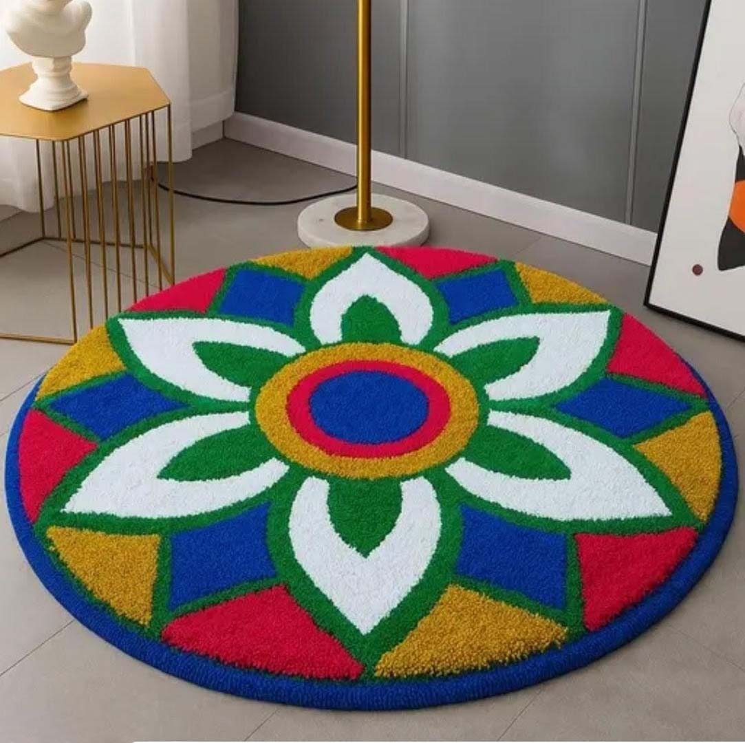 Microfiber Anti-Slip Doormat for Home & Bathroom Entrance Multicolor Round Mat (22 Inch) Image 1