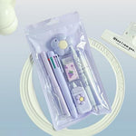 7 Pcs Cute Purple Stationery Set Kawaii School And Office Supplies With Pen Sharpener Highlighter Ruler And Utility Knife Image 1