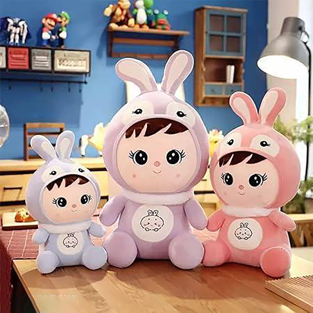 Pink Bunny Plush Toy Cute Versatile Stuffed Doll With Bunny Cap Image 3