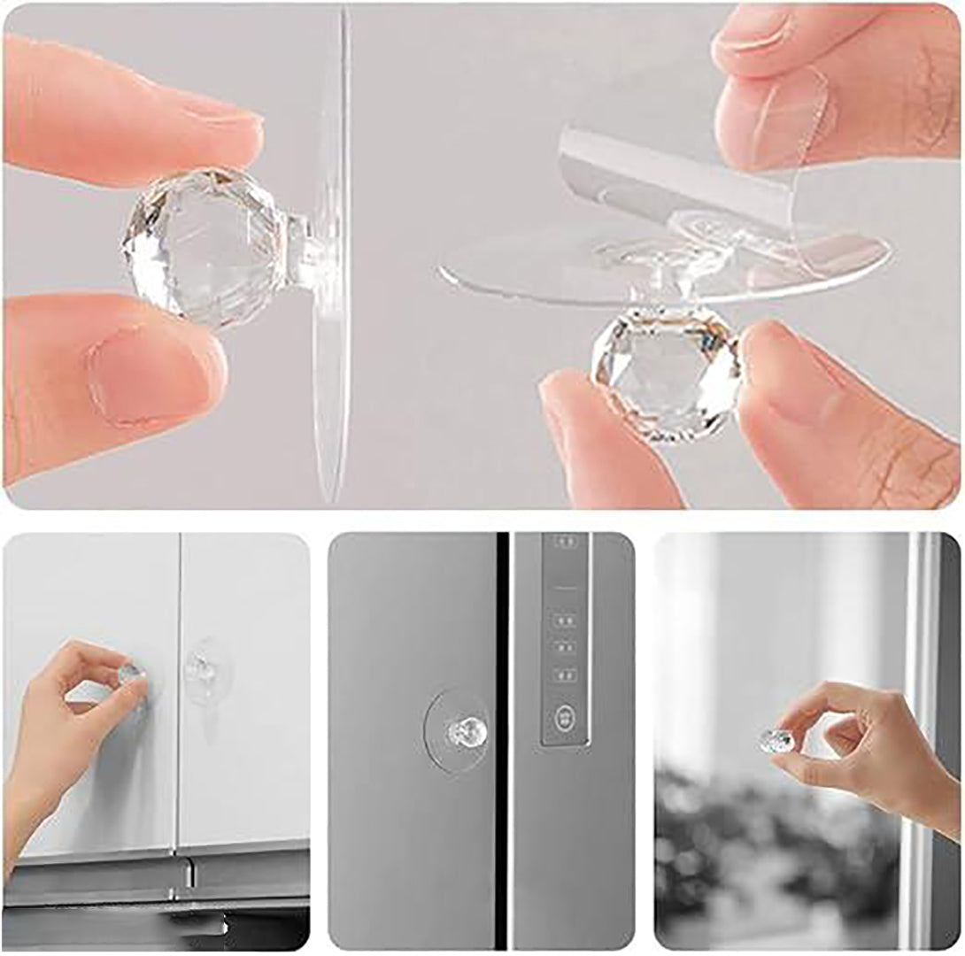 Diamond Crystal Shaped Strong Sticker Sticky Wall Hooks For Hanging Homekitchen Bathroom Key Frame Holders Hanging Hook Transparent Crystel Hook Pack Of 4 Image 2