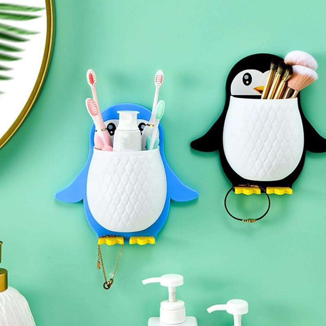 1Pc Penguins Shape Toothbrush Holder Plastic Stand For Toothpaste Comb Brush Cream Lotion Kids Bathroom Cup Drain Waterproof Self Adhesive Image 2