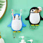 1Pc Penguins Shape Toothbrush Holder Plastic Stand For Toothpaste Comb Brush Cream Lotion Kids Bathroom Cup Drain Waterproof Self Adhesive Image 2
