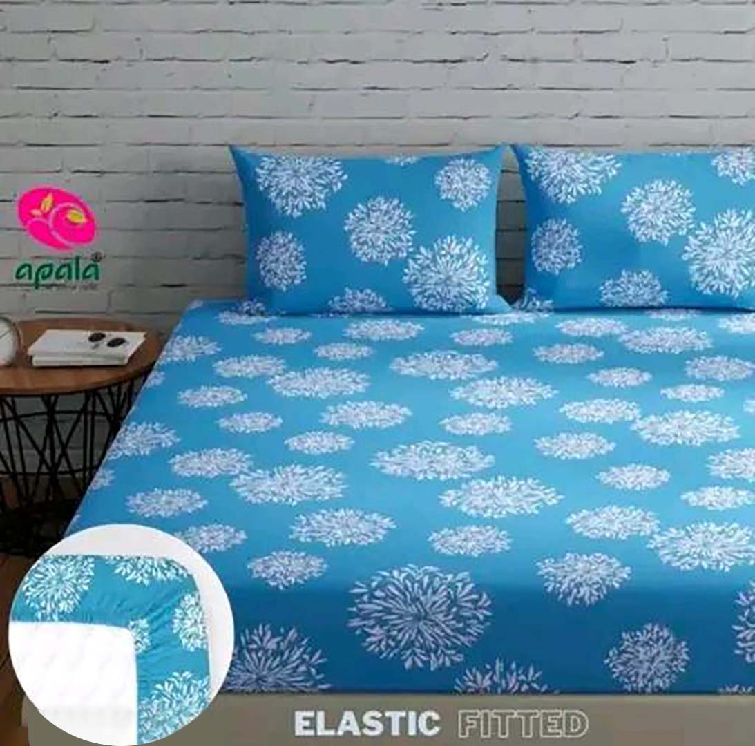 Cotton (78x72 Inch) Double Size Bedsheet With 2 Pillow Cover in Blue Color Image 1