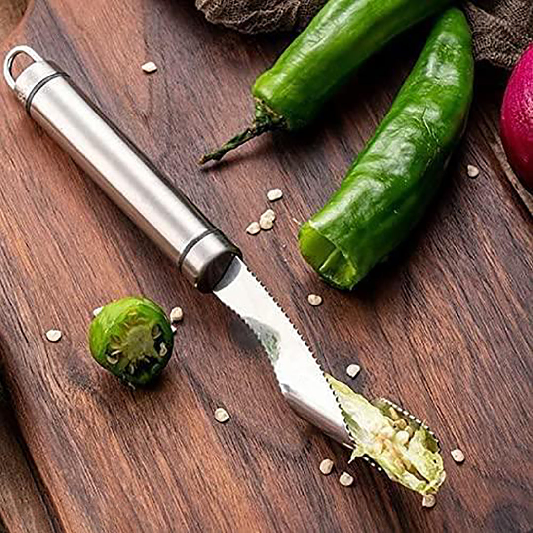 Stainless Steel Chili Pepper Corer Serrated Seed Core Remover Multi Functional Kitchen Gadget For Vegetables & Fruits Image 2