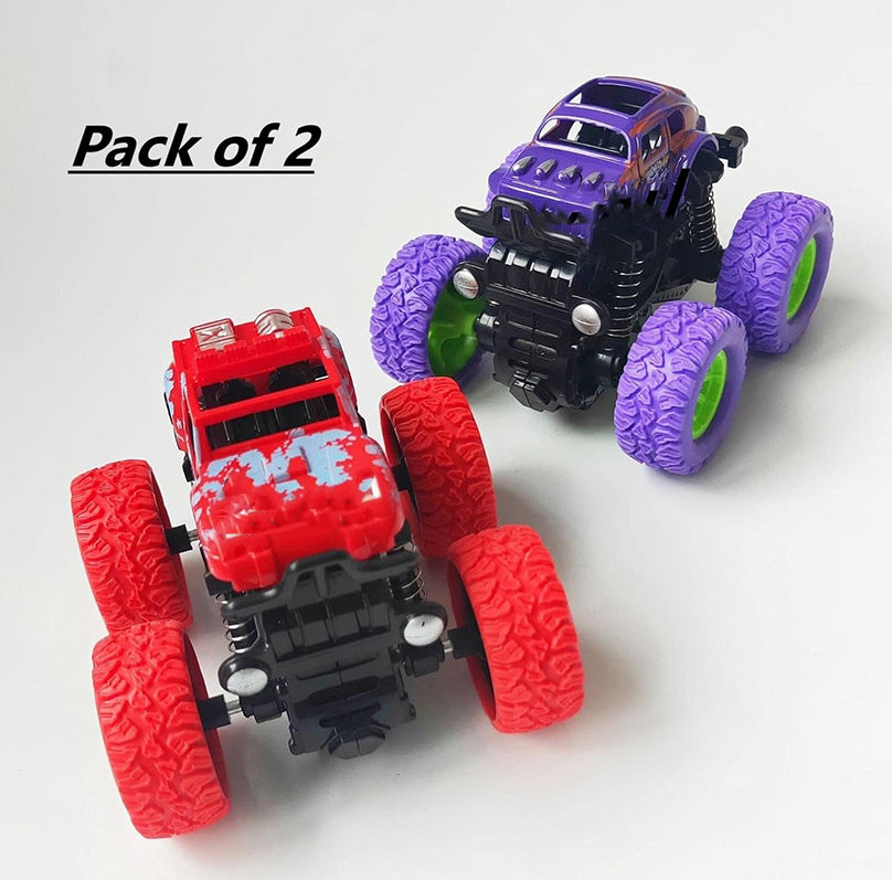 Monster Truck Friction Powered 4Wd Cars Toys 360 Degree Stunt Push Go Truck For Toddlers Kids Gift Pack Of 2 Car Image 2