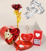 Valentines Day Combo Gift Of Gold Plated Rose Teddy Heart Box And Couple Ring Gift For Your Girlfriend Boy Friend Wife And Husband Image 1