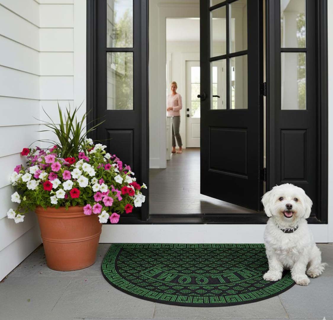 Rubber Anti-Slip Doormat for Home & Bathroom Entrance Green Semi Circle Mat (45x65 cm) Image 1