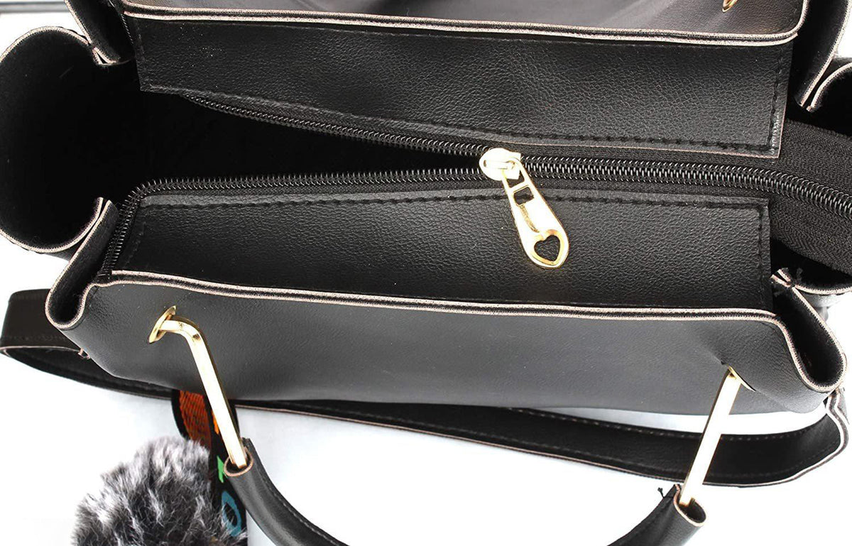 Handbag For Women And Girls Stylish Black Faux Leather/Leatherette Bag Image 3