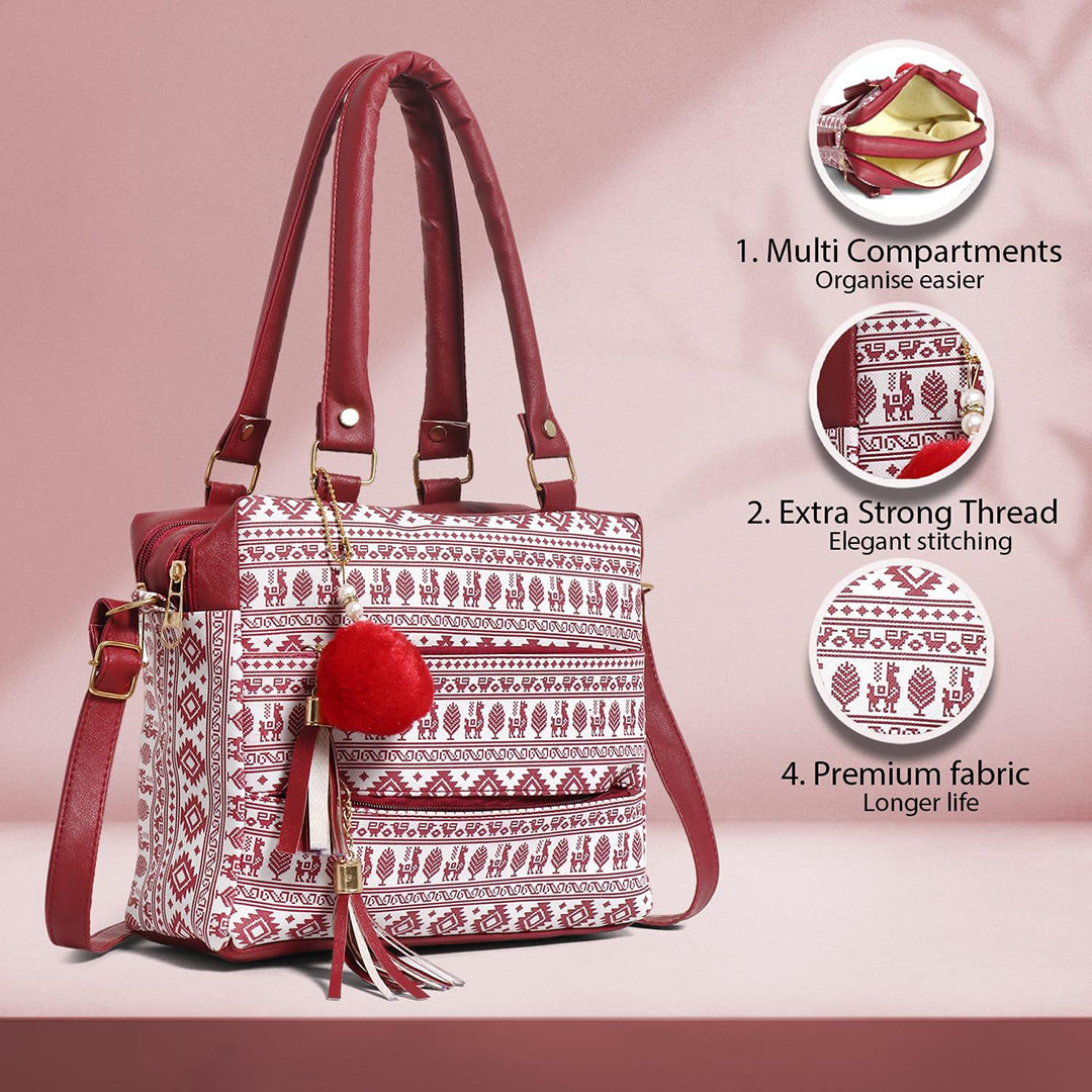 Handbag For Women And Girls Stylish Maroon PU Leather Bag Image 1