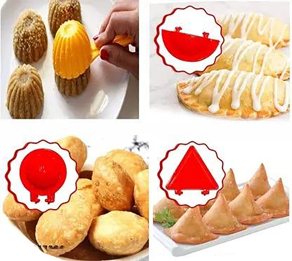 4 Pcs Plastic Red Kitchen Tool Mould Dough Press For Gujiya Samosa Modak Laddu And Kachori Image 1