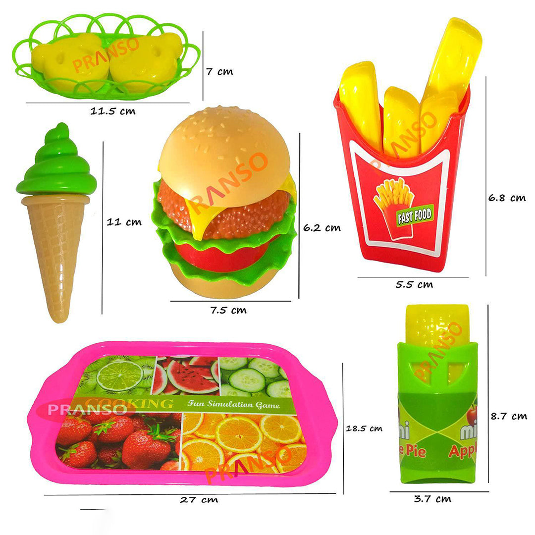 18 Pcs Play Fast Food Set Pretend Play Barger Fries And Ice Cream With Trey Food Toy Image 4