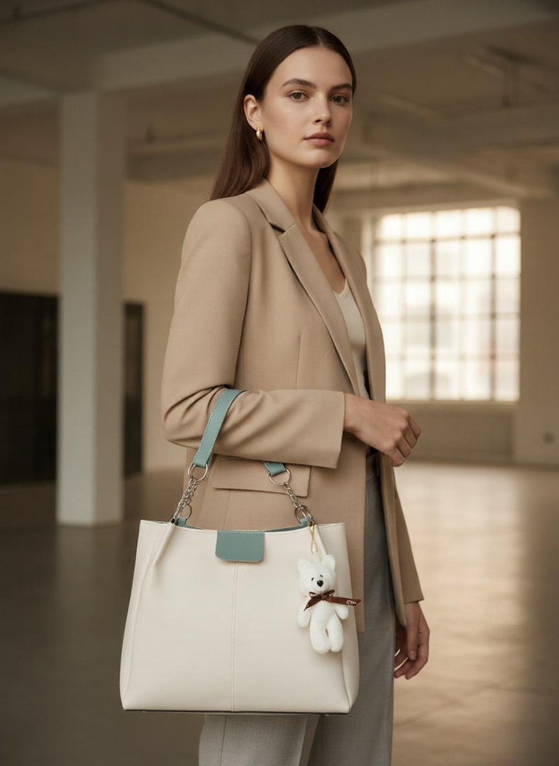 Handbag For Women And Girls Stylish Beige PU Leather Bag Image 3