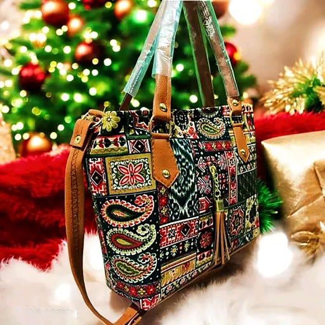 Handbag For Women And Girls Stylish Multicolor Canvas & Leather Bag Image 2