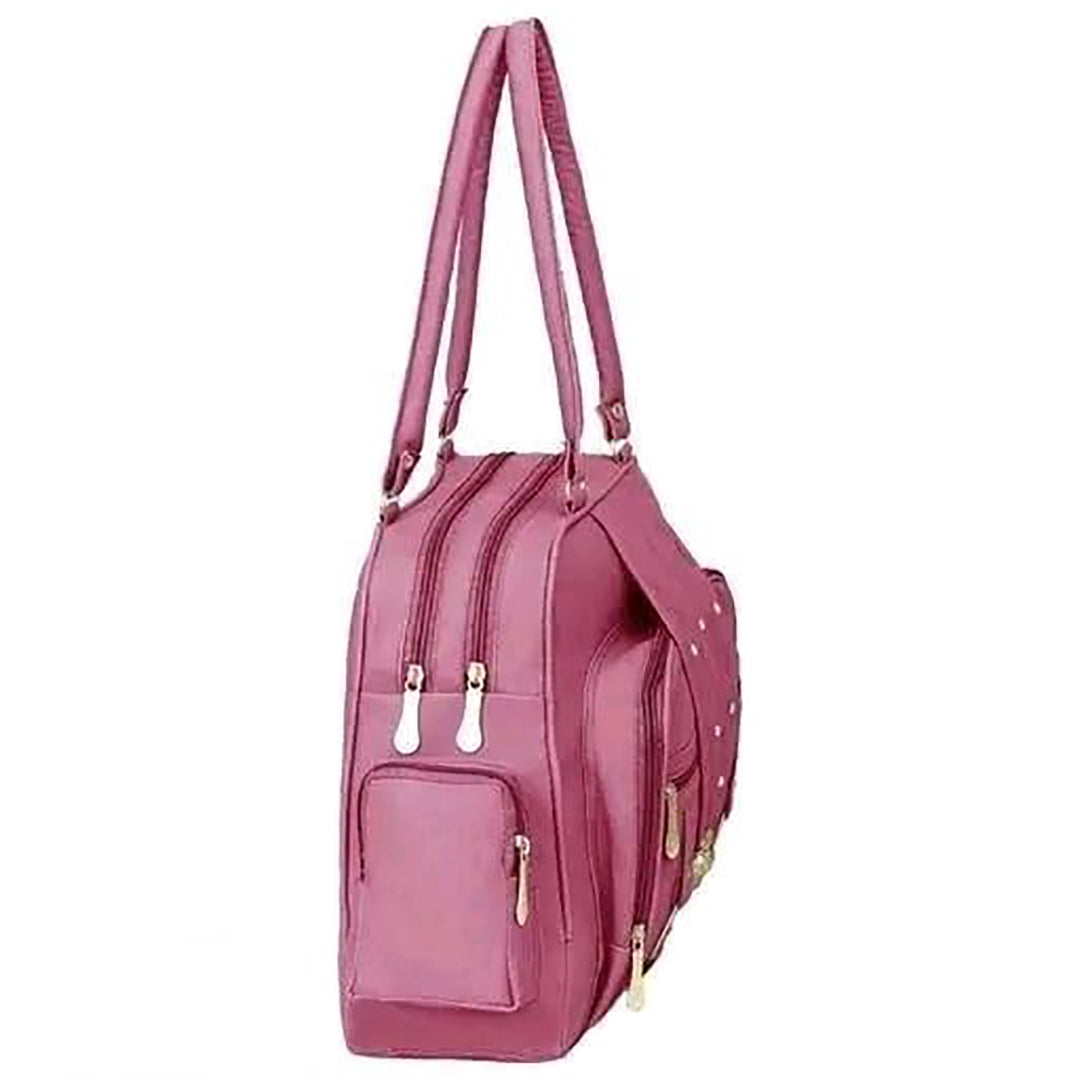 Handbag For Women And Girls Stylish Pink PU Leather Bag Image 3