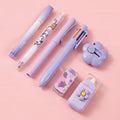 7 Pcs Cute Pink Stationery Set School Supplies Office Supplies Including Ballpoint Pens Pencil Sharpener Highlighter Correction Tape Ruler Utility Knife Pink Image 1