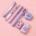 7 Pcs Cute Pink Stationery Set School Supplies Office Supplies Including Ballpoint Pens Pencil Sharpener Highlighter Correction Tape Ruler Utility Knife Pink Image 1