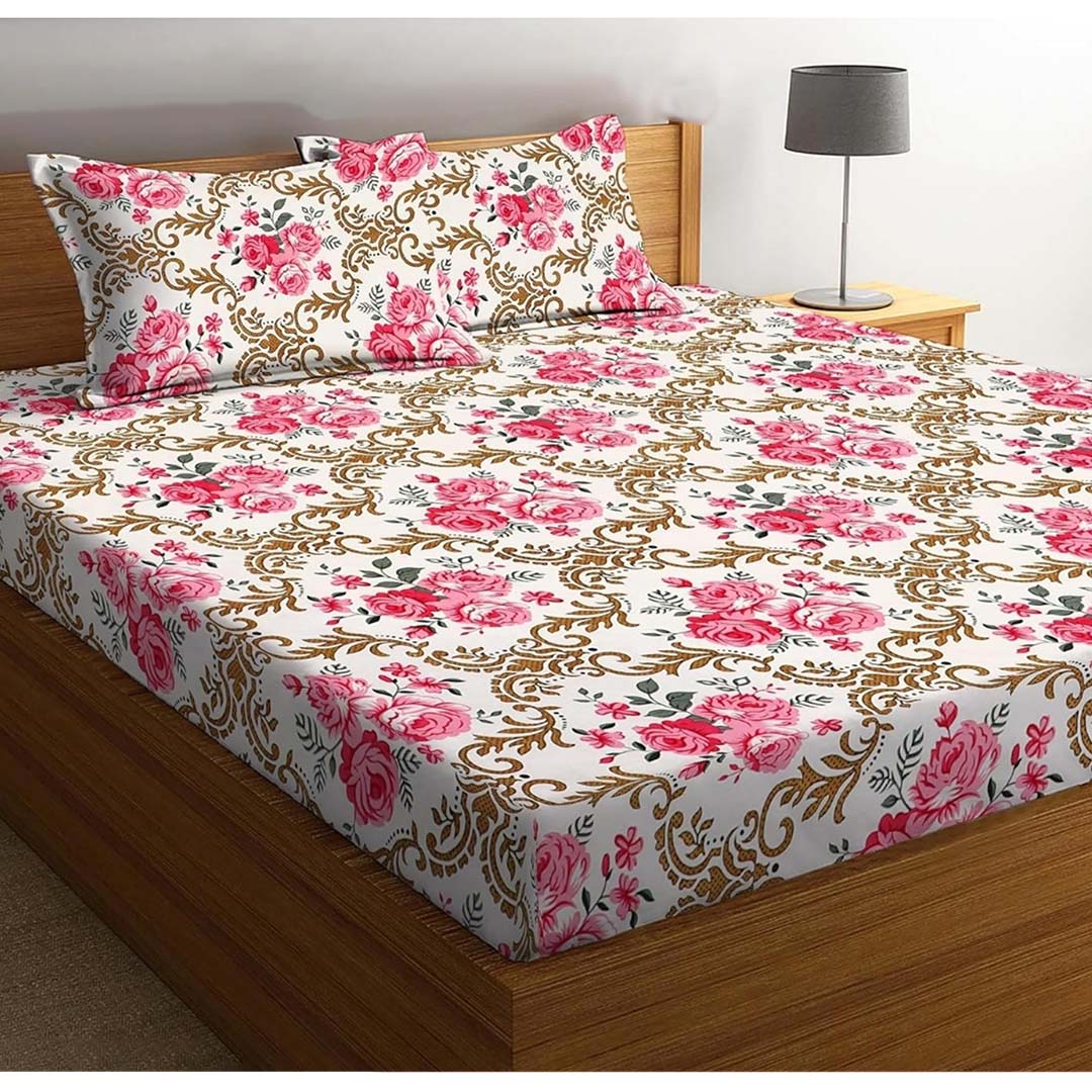 Cotton Linen (88x94 Inch) Double Size Bedsheet With 2 Pillow Cover in Multicolor Image 1