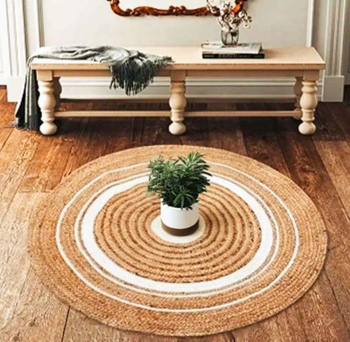 Jute Anti-Slip Doormat for Home & Bathroom Entrance Beige round Mat (80 cm) Image 1