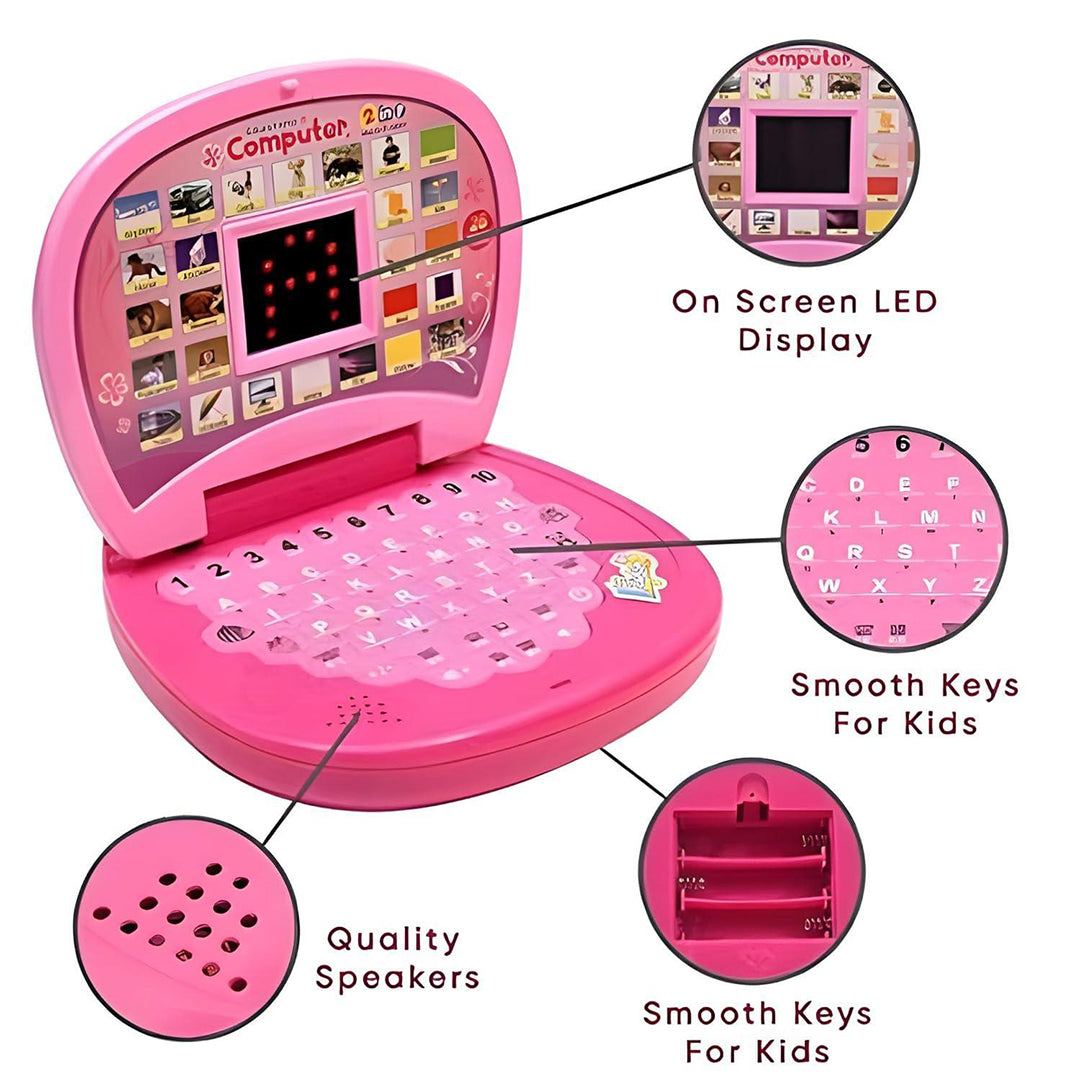 Battery Not Included Educational Learning Laptop Toy With Led Display And Music Effect Babiesgirlsboystoddlers Pink Color Power Source 3Xaa Battery Image 2