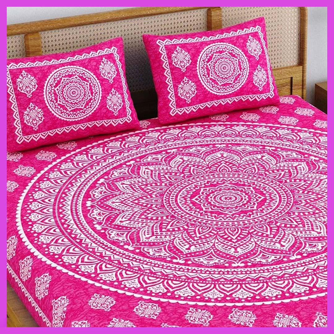 Cotton (90x100 Inch) Double Size Bedsheet With 2 Pillow Cover in Pink Color Image 1