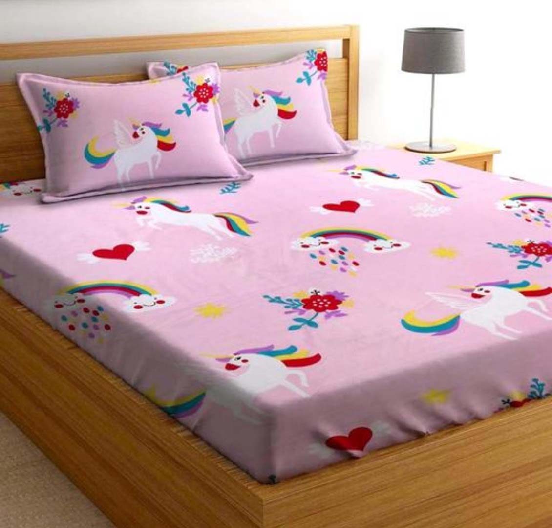 Glace Cotton (78x72 Inch) Double Size Bedsheet With 2 Pillow Cover in Pink Color Image 1