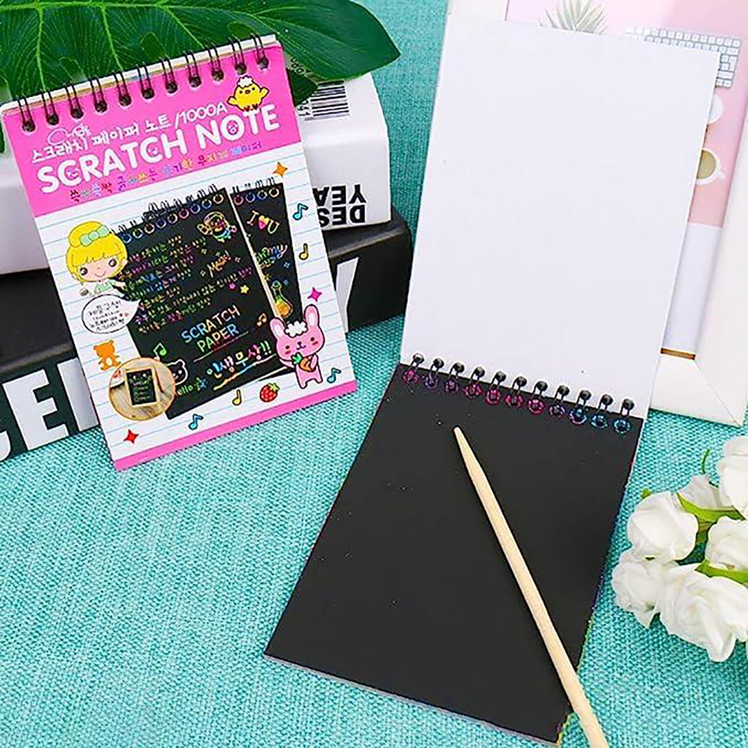 Small Rainbow Scratch Notebook Paper Magic Doodle Note Pad For Kids Arts Crafts Painting Sketching With Wooden Pencil Pack Of 6 Image 3