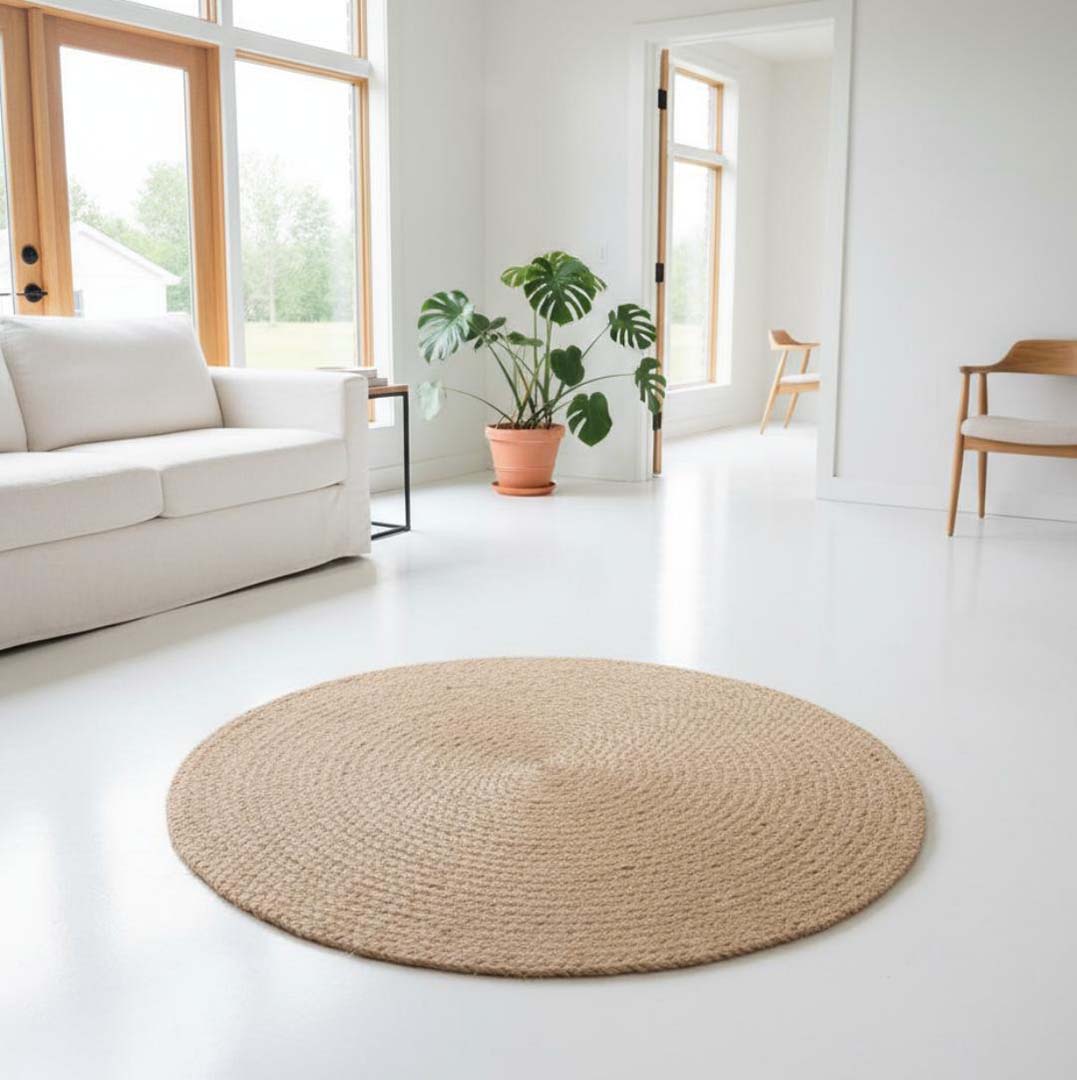 Jute Anti-Slip Doormat for Home & Bathroom Entrance Beige Round Mat (60 cm) Image 1