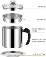 Modular Kitchen Oil Filter Stainless Steel Household Oil Pot With Lid Cooking Best Oil Health Shaver Oil Fat Separator For Filter Residue Image 4