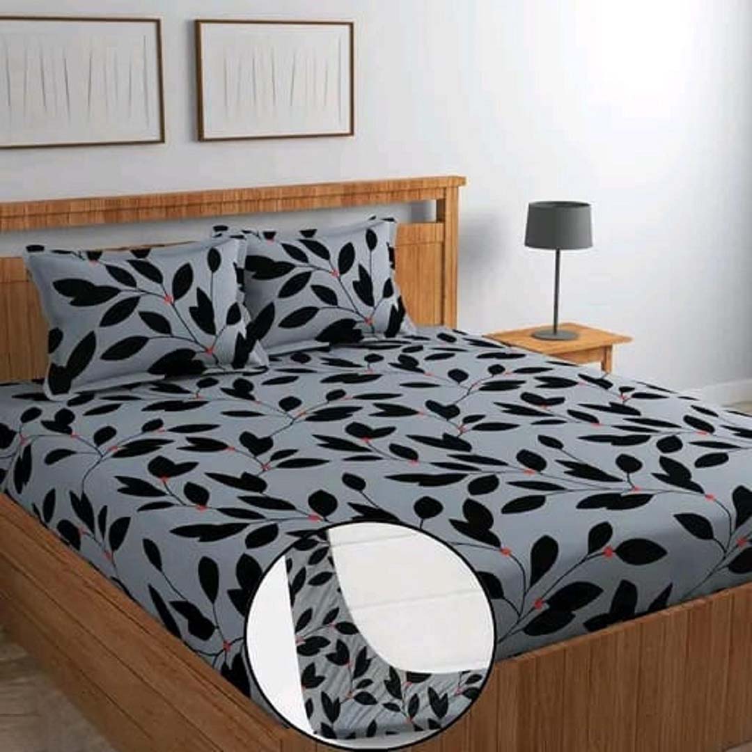 Cotton (90x90 Inch) Double Size Bedsheet With 2 Pillow Cover in Grey Color Image 2
