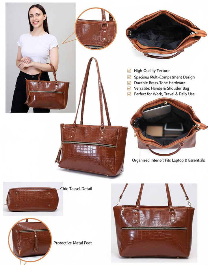 Handbag For Women And Girls Stylish Brown Faux Leather/Leatherette Bag Image 3