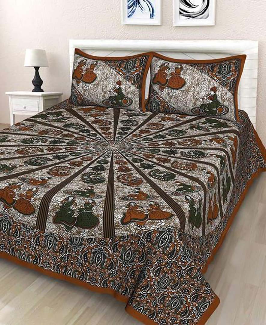 Cotton (90x100 Inch) Double Size Bedsheet With 2 Pillow Cover in Multicolor Image 1
