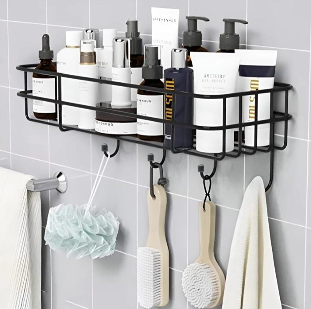 Metal Kitchen And Bathroom Rack Storage Shelves Shelf Organizer Storage Stainless Steel Wall Shelf With Towel Holder Black Bath Shelves Image 2