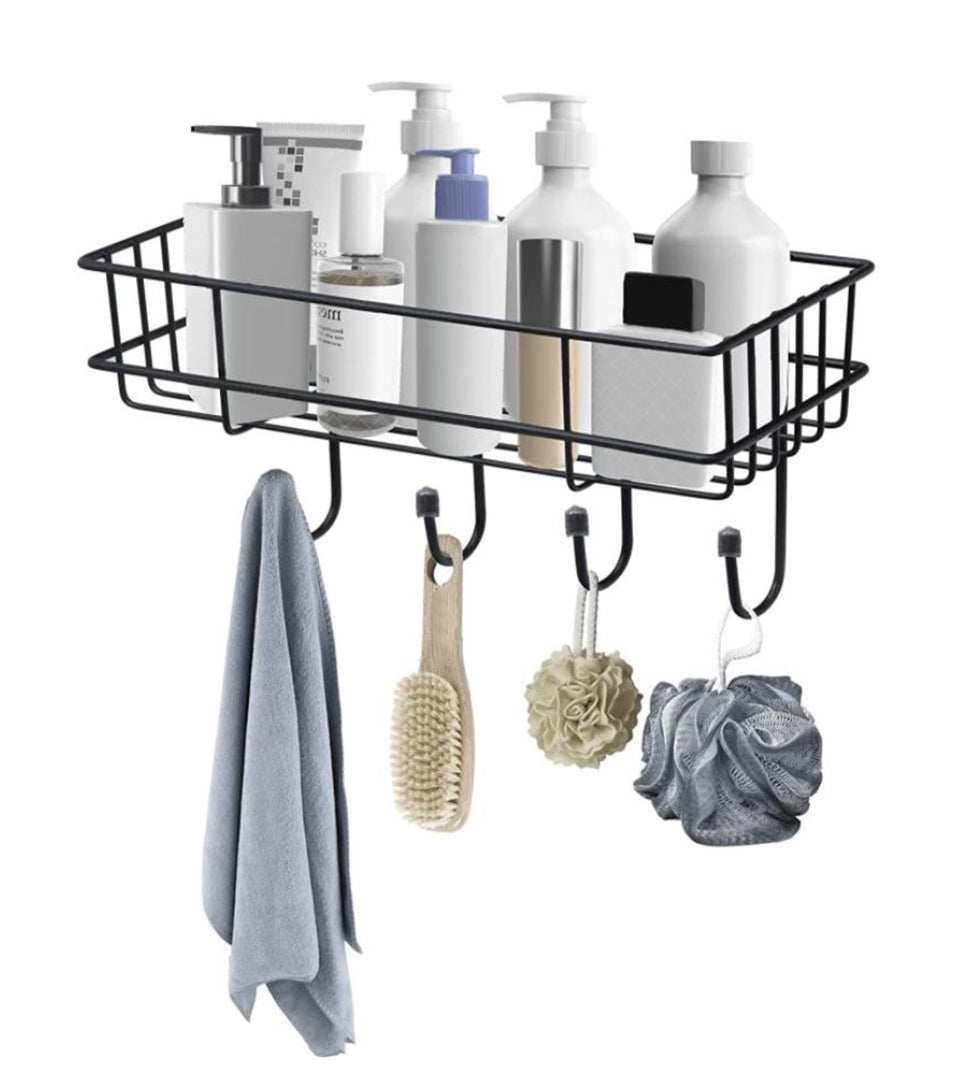 Metal Kitchen And Bathroom Rack Storage Shelves Shelf Organizer Storage Stainless Steel Wall Shelf With Towel Holder Black Bath Shelves Image 1