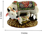 Kamdhenu Cow And Calf Showpiece Good Luck Gift Handicraft Marble Dustpolyresin Decorative Statue 5X3X3 Inch Export Quality Image 4