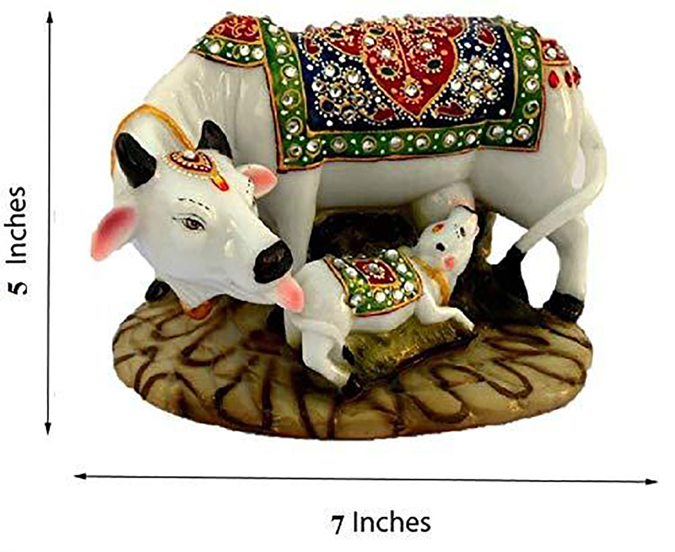 Kamdhenu Cow And Calf Showpiece Good Luck Gift Handicraft Marble Dustpolyresin Decorative Statue 5X3X3 Inch Export Quality Image 4