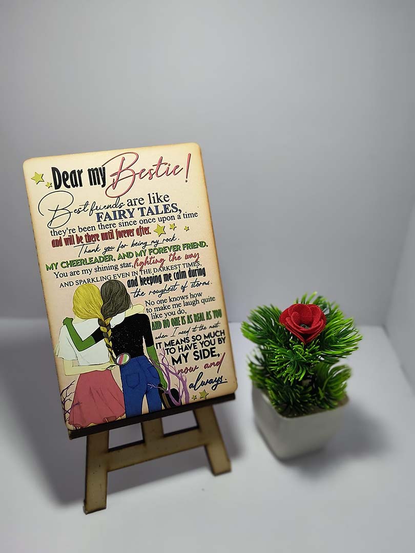 Jwalpa Collection Best Friend Decorative Tabletop Card With Wooden Stand Friendship Quote Display Pink Image 2