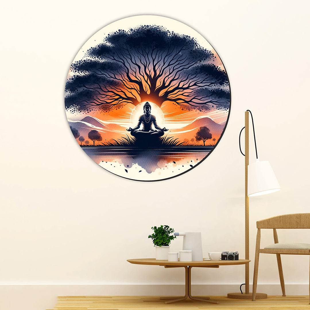 Sdf Meditation Buddha Wooden Wall Hanging Wall Painting For Home Decoration Gift 95 X 95 Inch Pack Of 1 Multi Image 3