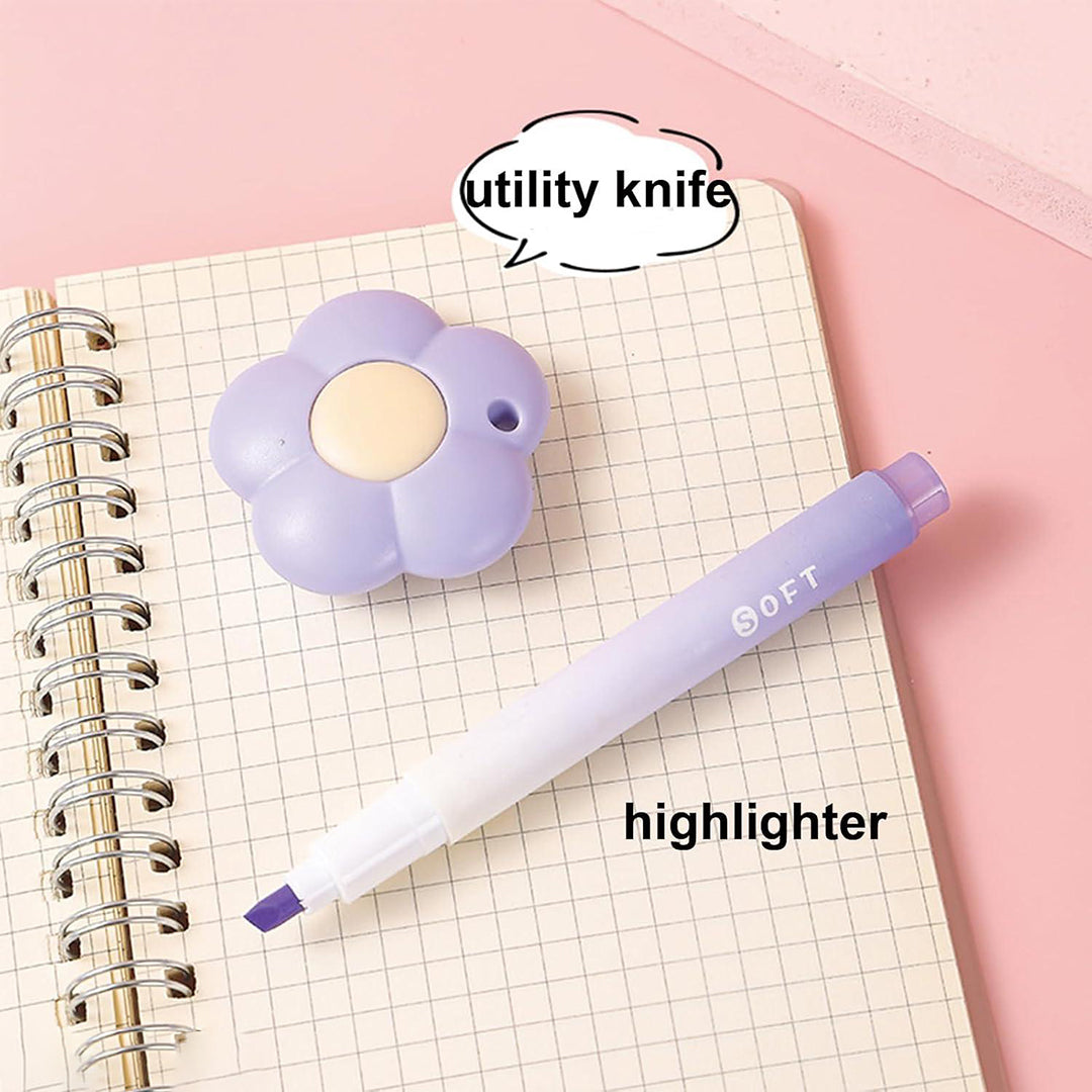 7 Pcs Cute Pink Stationery Set School Supplies Office Supplies Including Ballpoint Pens Pencil Sharpener Highlighter Correction Tape Ruler Utility Knife Pink Image 4