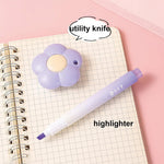 7 Pcs Cute Pink Stationery Set School Supplies Office Supplies Including Ballpoint Pens Pencil Sharpener Highlighter Correction Tape Ruler Utility Knife Pink Image 4