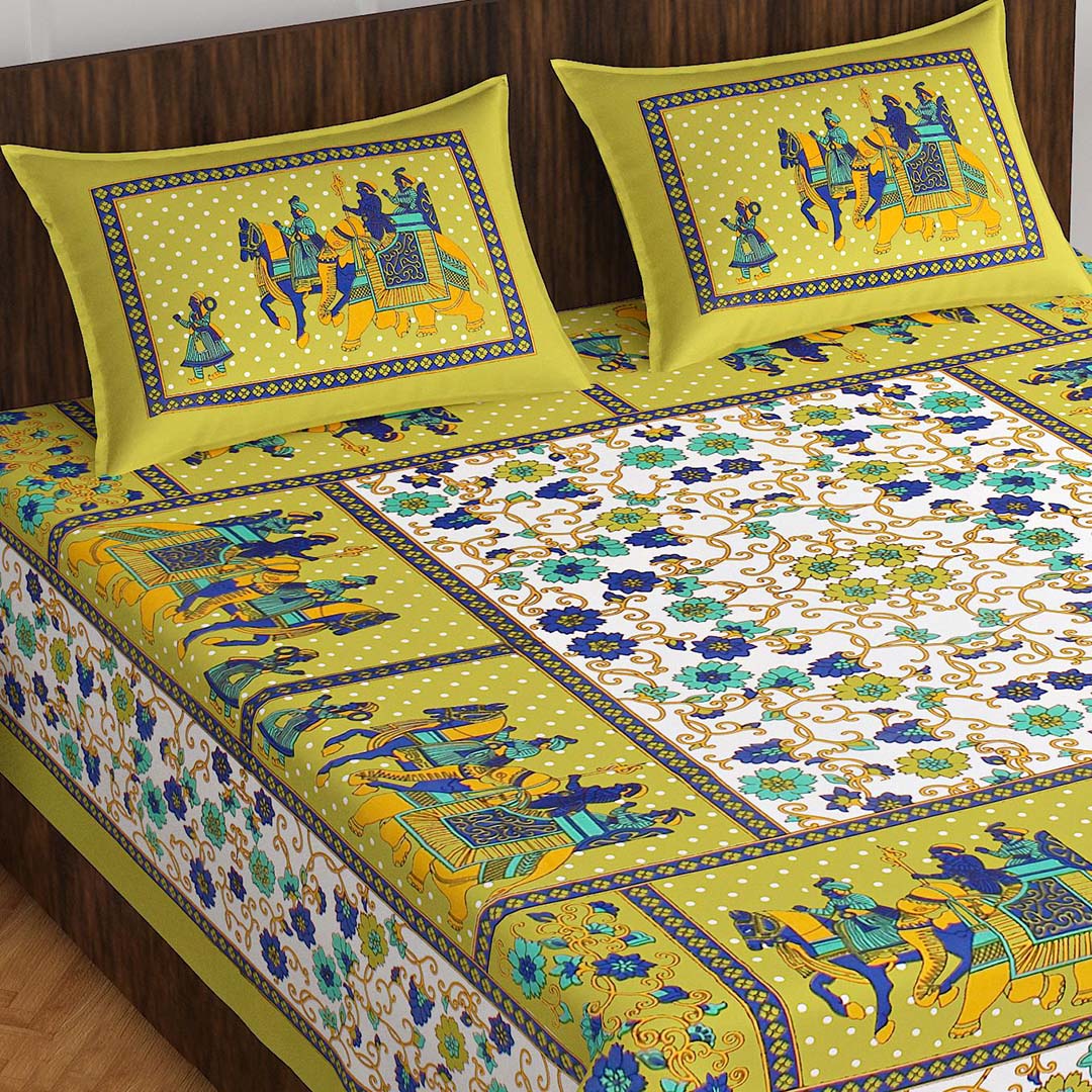 Cotton (90x100 Inch) Double Size Bedsheet With 2 Pillow Cover in Multicolor Image 1