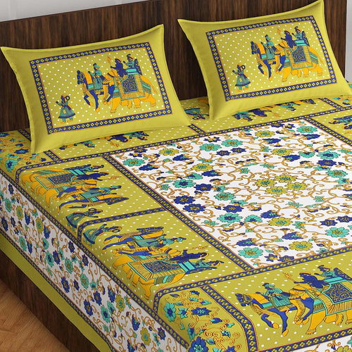 Cotton (90x100 Inch) Double Size Bedsheet With 2 Pillow Cover in Multicolor Image 1
