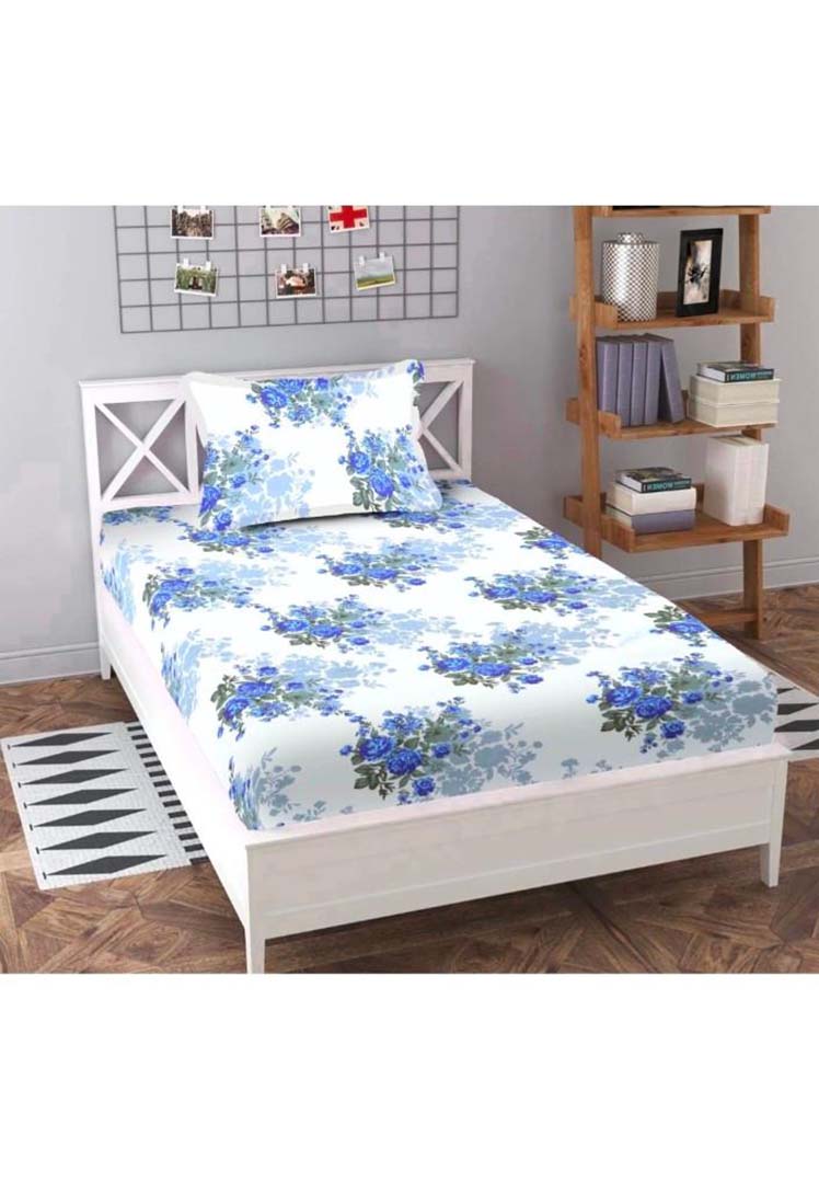 Polycotton (60x90 Inch) Single Size Bedsheet With 1 Pillow Cover in White Color Image 1