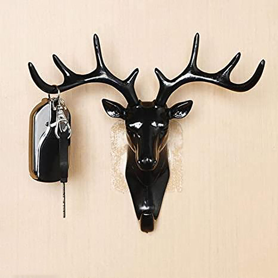 Flowindeer Head Hanging Hook Self Adhesive Wall Door Hook Hanger Bag Keys Sticky Holderblack Plastic Pack Of 1 Plastic Key Holder Image 2